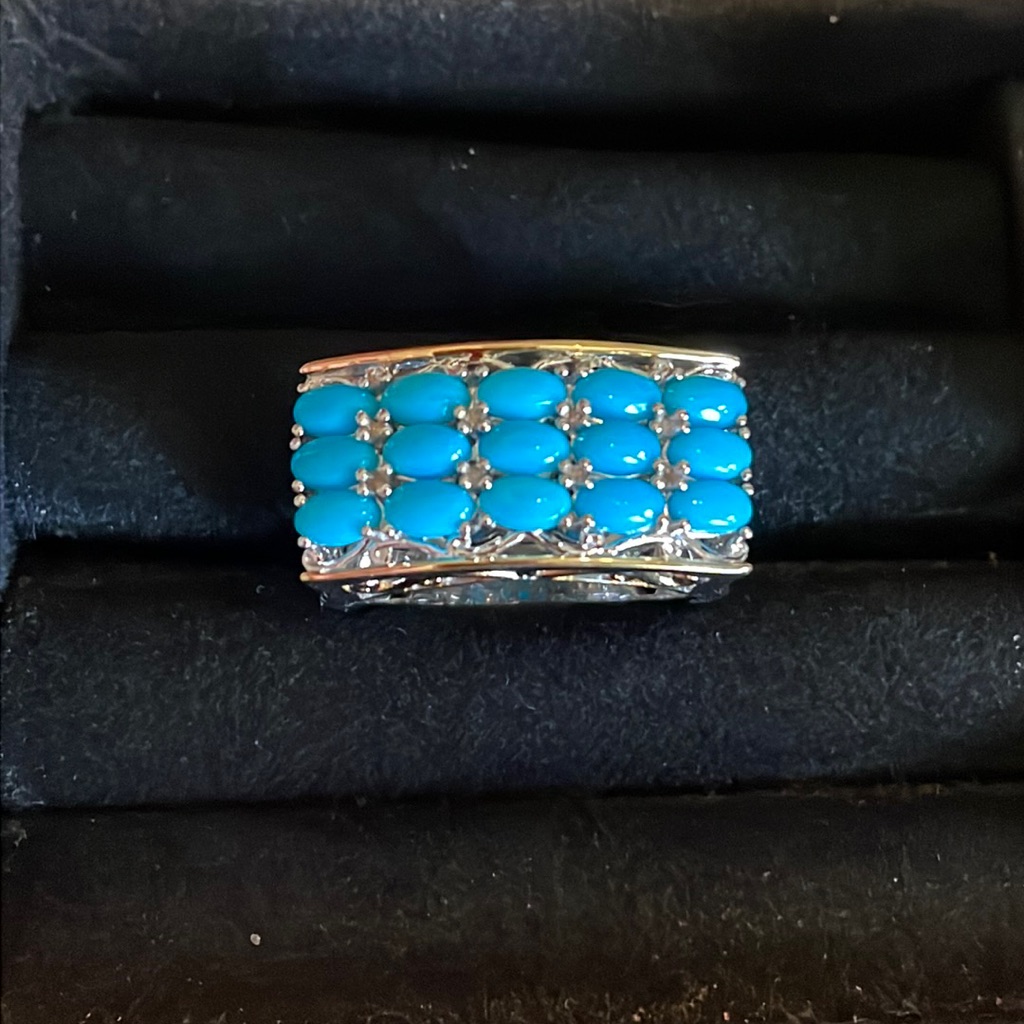 Hsn Sleeping Beauty Turquoise Ring W/Sterling Silver And Gold Accents